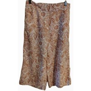 Rachel Zoe 100% Linen Wide Leg Pants Size L Pockets Pull On Floral Print High Ri